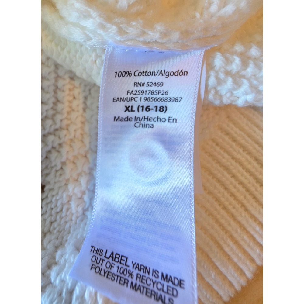 Free Assembly XL 16-18 White Cotton Pointelle Knit Cardigan Puff Sleeve NWT - Picture 5 of 6